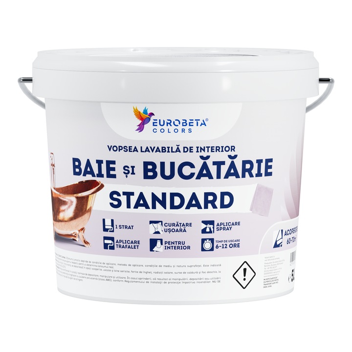 Vopsea lavabila BAIE si BUCATARIE, alba, antimucegai, pentru spatii cu umiditate ridicata 5L