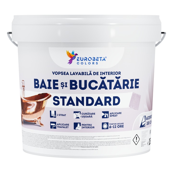 Vopsea lavabila BAIE si BUCATARIE, alba, antimucegai, pentru spatii cu umiditate ridicata 15L