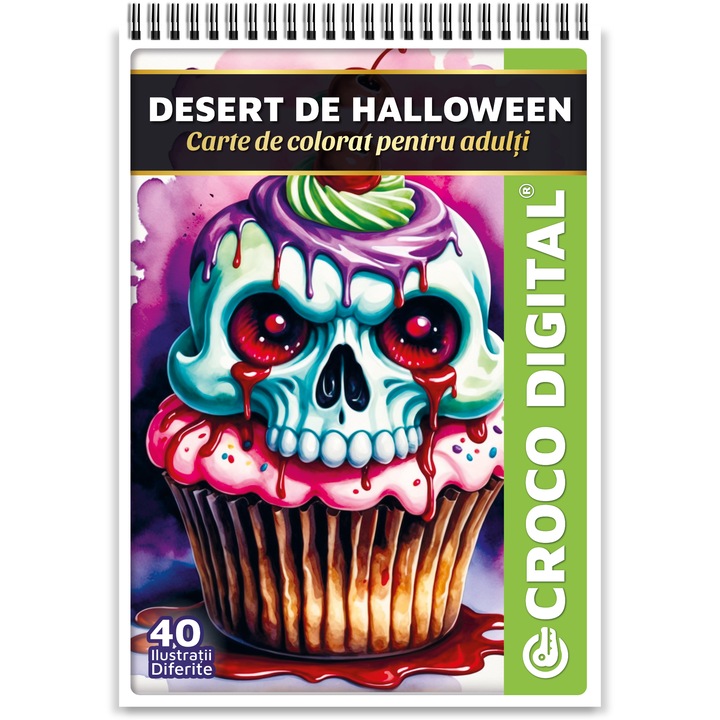 Carte de colorat antistres pentru adulti, Desert de Halloween, 40 Ilustratii unice, 86 pagini, 2025, Croco Digital