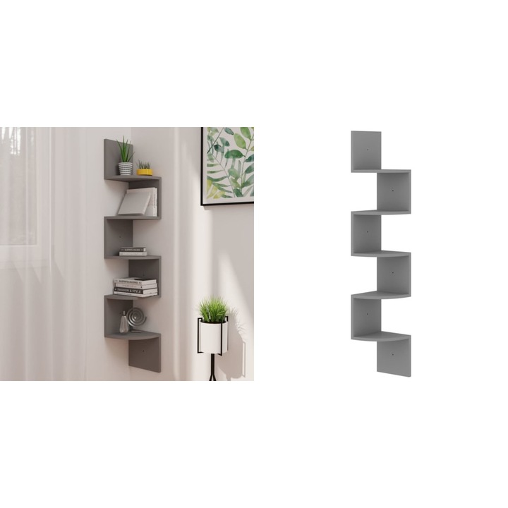 Raft de perete de colt, gri, 19x19x123 cm, lemn prelucrat