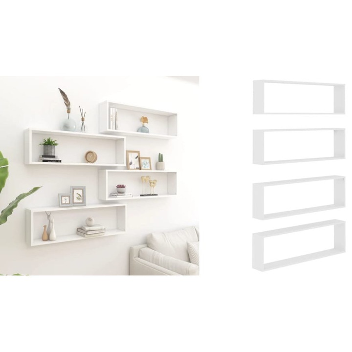 Rafturi de perete cub, 4 buc., alb, 100x15x30cm lemn prelucrat