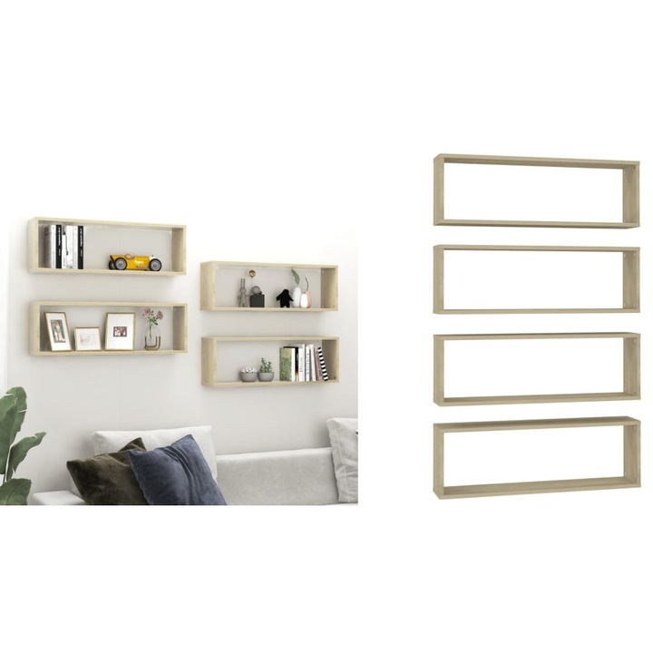 Rafturi de perete cub, 4 buc., stejar sonoma, 80x15x26, 5cm lemn