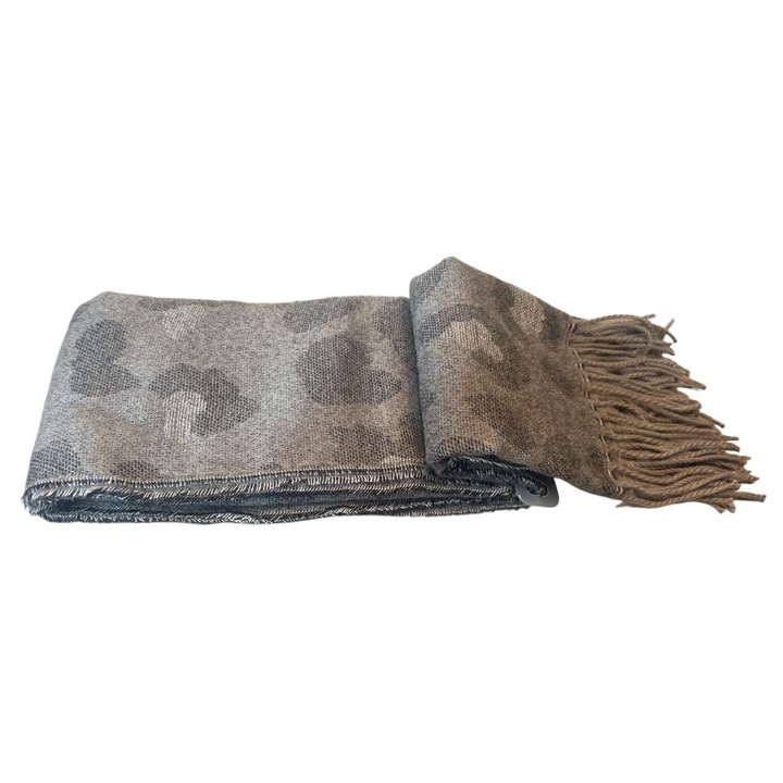 Esarfa Unisex cu Model, 180 x 70 cm, Poliester 100%, Gri/Bej/Multicolor