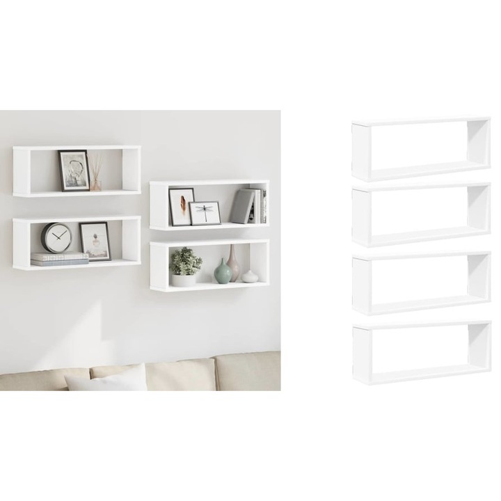 Rafturi de perete cub, 4 buc., alb, 60x15x23 cm, lemn prelucrat