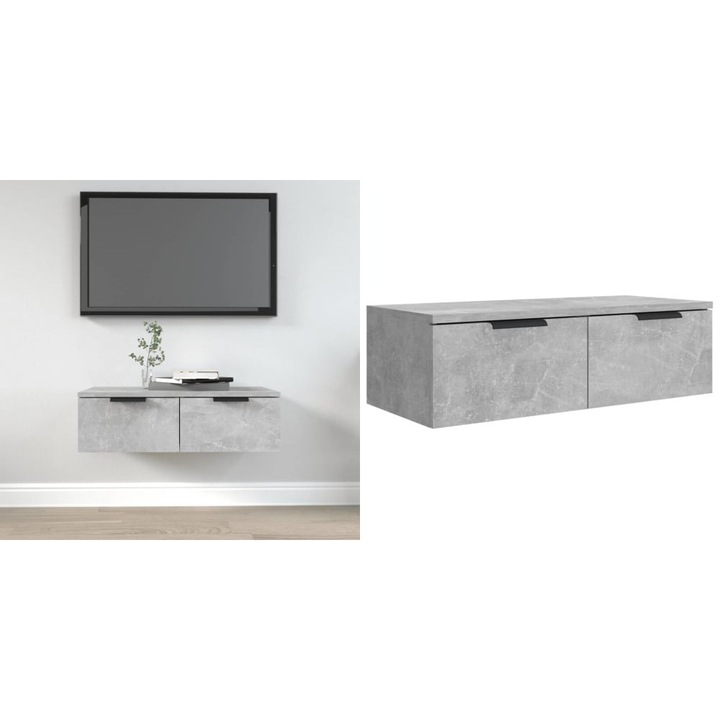 Dulap de perete, gri beton, 68x30x20 cm, lemn compozit