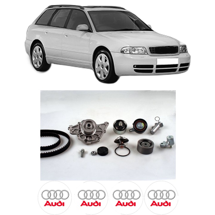 Set Kit de distributie curea intinzator pompa de apa AUDI A4 B5 Avant (8D5) 2.5 TDI quattro din 1997-2001, KW 110 CP 150 CMC 2496, Auto, HEPU, 4x Stickere auto cu AUDI