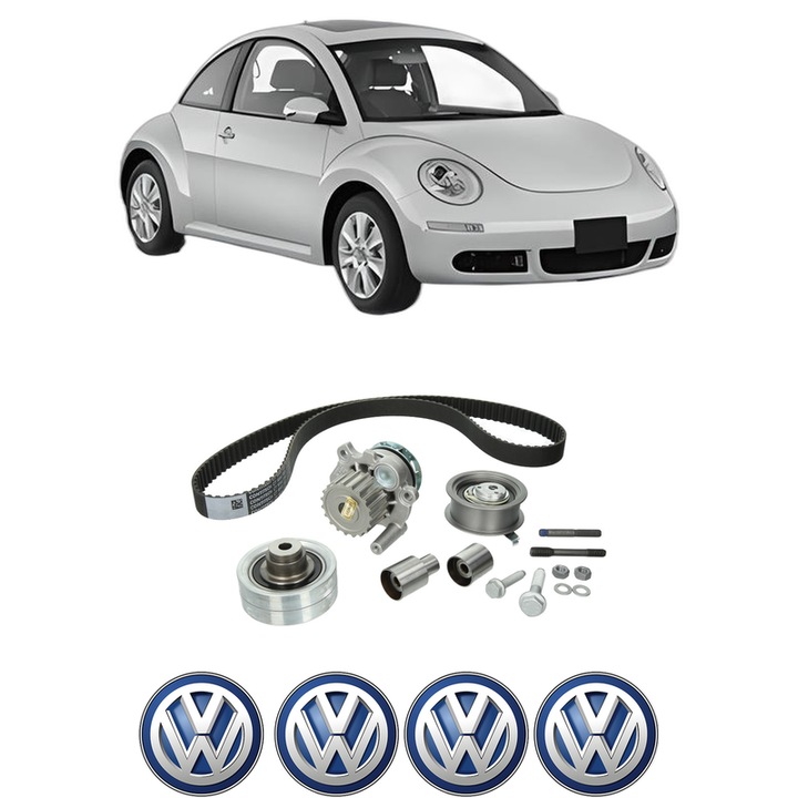 Set Kit de distributie curea intinzator pompa de apa Volkswagen NEW BEETLE (9C1, 1C1) 1.9 TDI din 1998-2004, KW 66 CP 90 CMC 1896, Auto, HEPU, 4x Stickere auto cu Volkswagen
