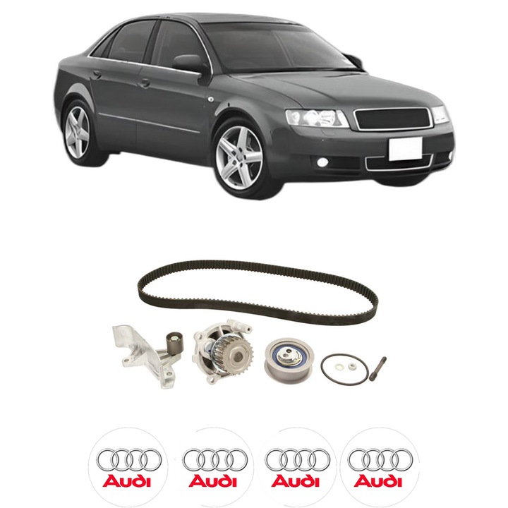 Set Kit de distributie curea intinzator pompa de apa AUDI A4 B6 (8E2) 2.0 din 2000-2004, KW 96 CP 130 CMC 1984, Auto, INA, 4x Stickere auto cu AUDI