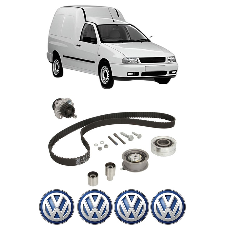 Set Kit de distributie curea intinzator pompa de apa Volkswagen CADDY II Box Body/MPV (9K9A) 1.9 SDI din 1995-2004, KW 47 CP 64 CMC 1896, Auto, INA, 4x Stickere auto cu Volkswagen