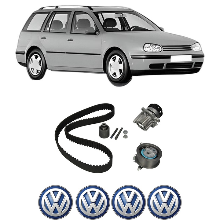 Set Kit de distributie curea intinzator pompa de apa Volkswagen GOLF IV Variant (1J5) 1.9 TDI 4motion din 2002-2005, KW 110 CP 150 CMC 1896, Auto, HEPU, 4x Stickere auto cu Volkswagen