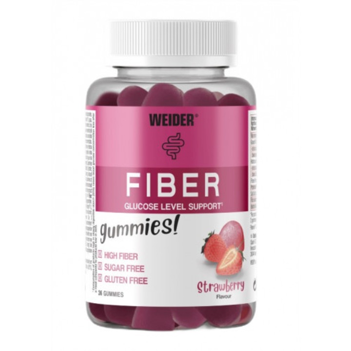 Geluri cu fibra Weider, 36 bucati, fara zahar, fara gluten, aroma de capsuni