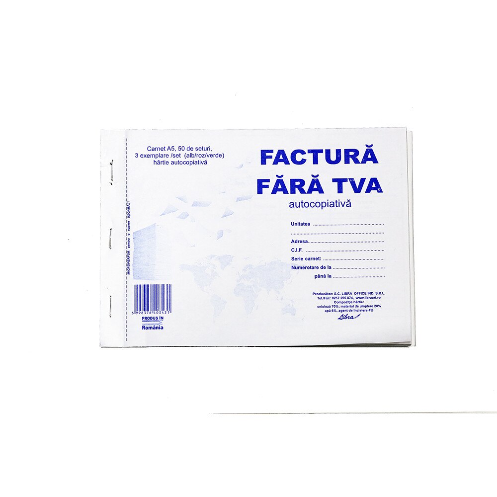 Factura A5 fara TVA 3 EX. 150F Autocopiativ