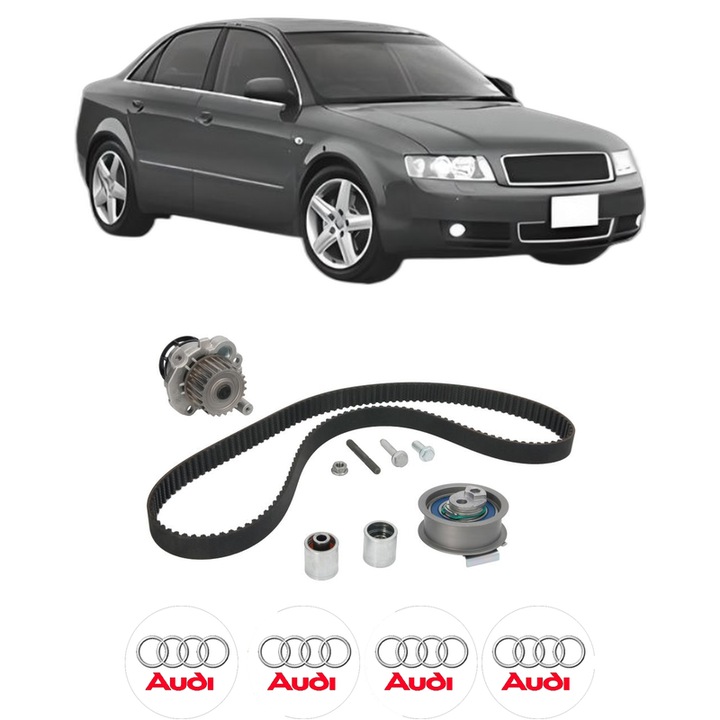 Set Kit de distributie curea intinzator pompa de apa AUDI A4 B6 (8E2) 2.0 FSI din 2002-2004, KW 110 CP 150 CMC 1984, Auto, INA, 4x Stickere auto cu AUDI