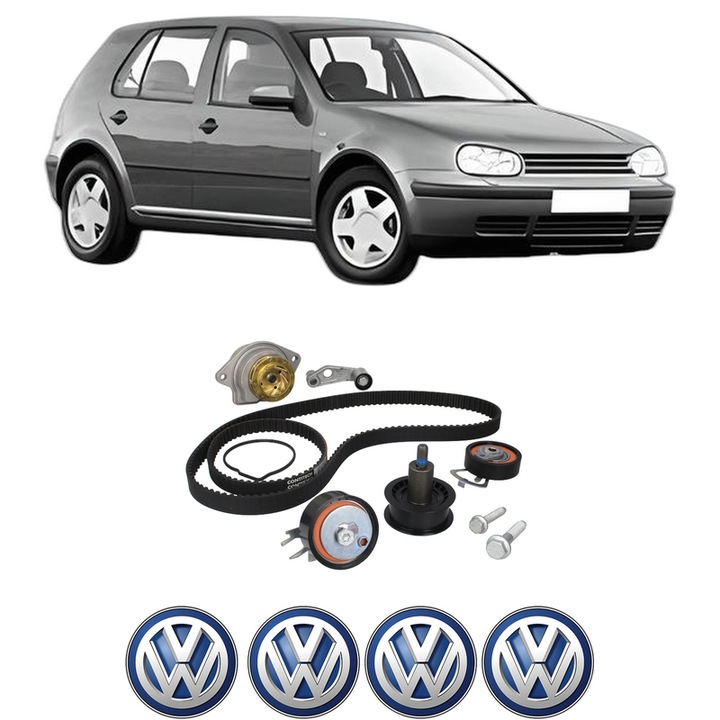 Set Kit de distributie curea intinzator pompa de apa Volkswagen GOLF IV (1J1) 1.4 16V din 1997-2004, KW 55 CP 75 CMC 1390, Auto, HEPU, 4x Stickere auto cu Volkswagen