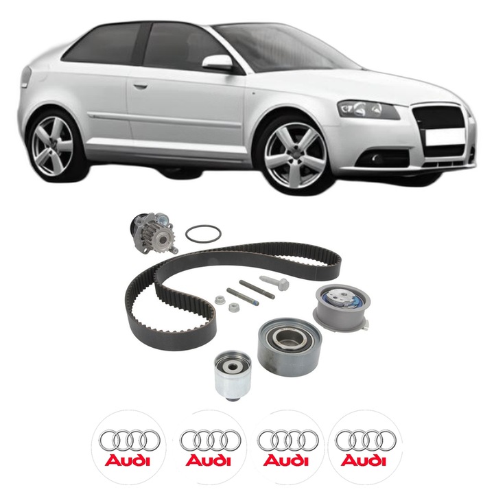 Set Kit de distributie curea intinzator pompa de apa AUDI A3 (8P1) 2.0 TDI din 2003-2012, KW 100 CP 136 CMC 1968, Auto, INA, 4x Stickere auto cu AUDI