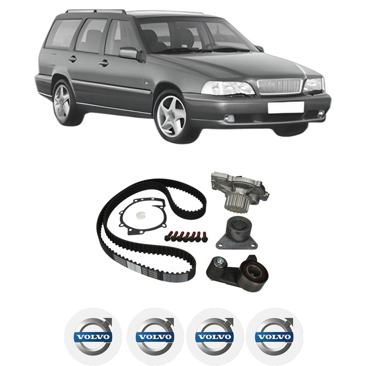 Set Kit de distributie curea intinzator pompa de apa VOLVO V70 I (875, 876) 2.4 din 1995-2000, KW 125 CP 170 CMC 2435, Auto, HEPU, 4x Stickere auto cu VOLVO
