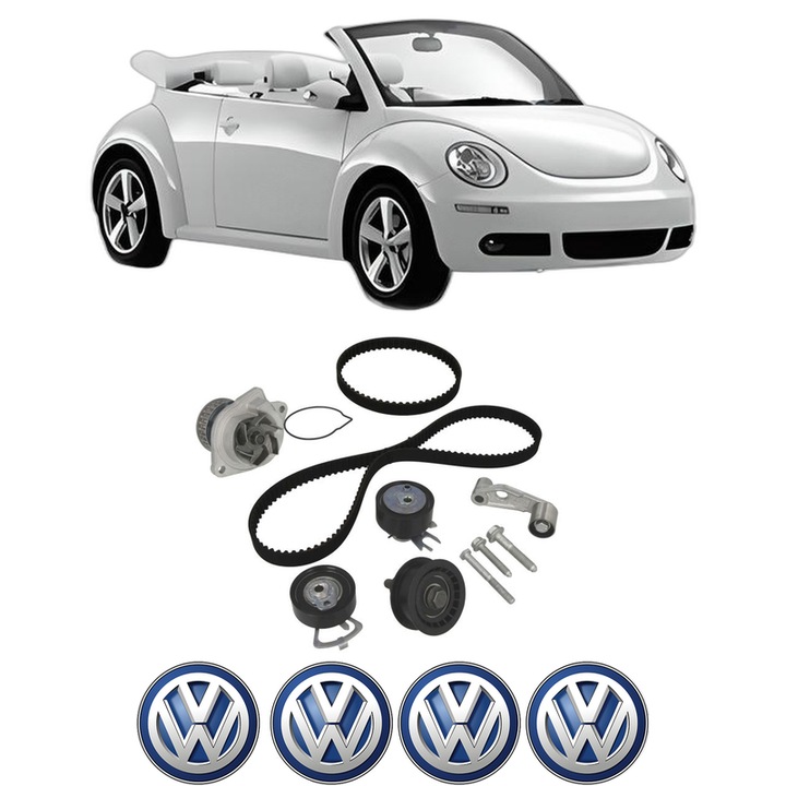 Set Kit de distributie curea intinzator pompa de apa Volkswagen NEW BEETLE Convertible (1Y7) 1.4 din 2003-2010, KW 55 CP 75 CMC 1390, Auto, INA, 4x Stickere auto cu Volkswagen