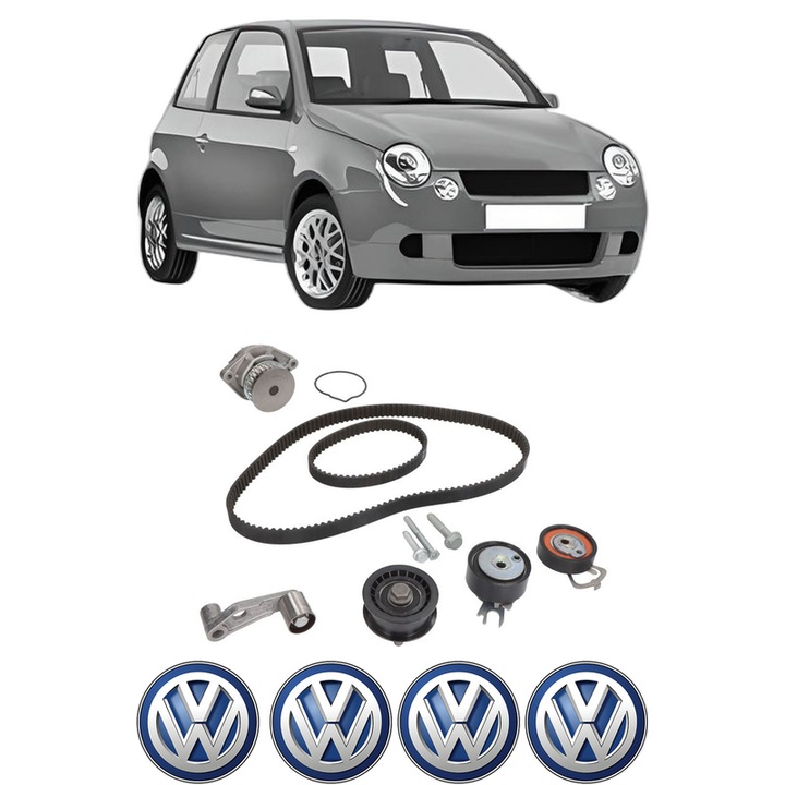 Set Kit de distributie curea intinzator pompa de apa Volkswagen LUPO I (6X1, 6E1) 1.4 16V din 1998-2005, KW 55 CP 75 CMC 1390, Auto, INA, 4x Stickere auto cu Volkswagen