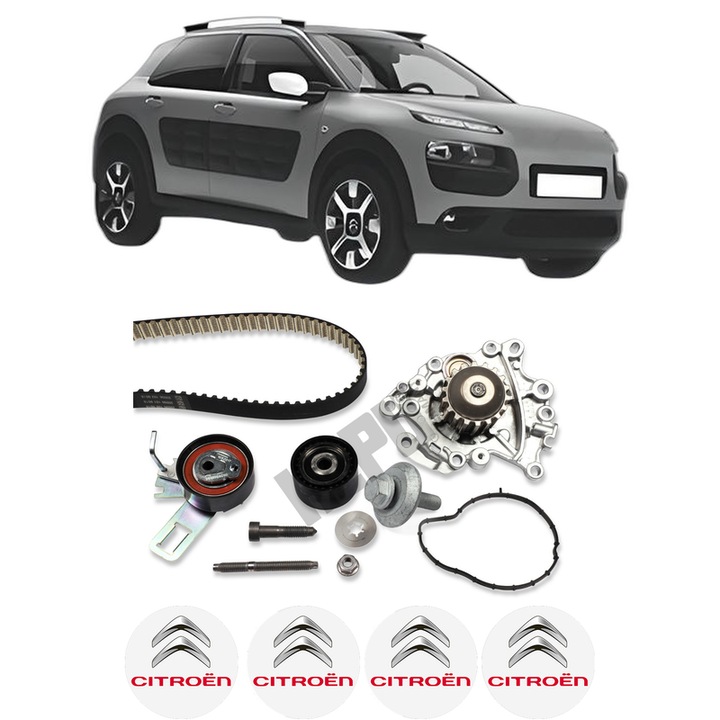Set Kit de distributie curea intinzator pompa de apa CITROEN C4 CACTUS 1.2 VTi 75 / PureTech 752014, KW 55 CP 75 CMC 1199, Auto, HEPU, 4x Stickere auto cu CITROEN