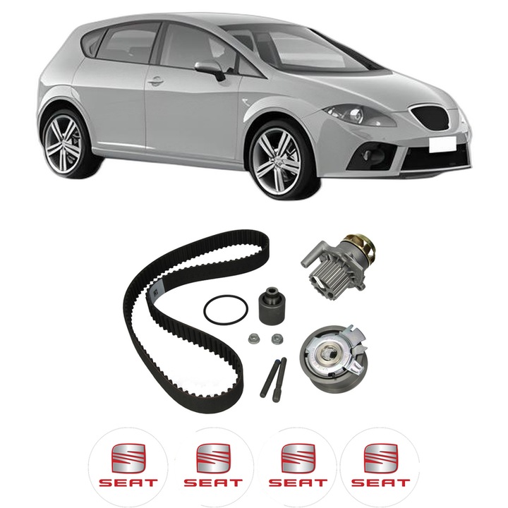 Set Kit de distributie curea intinzator pompa de apa SEAT LEON (1P1) 1.9 TDI din 2007-2010, KW 66 CP 90 CMC 1896, Auto, HEPU, 4x Stickere auto cu SEAT