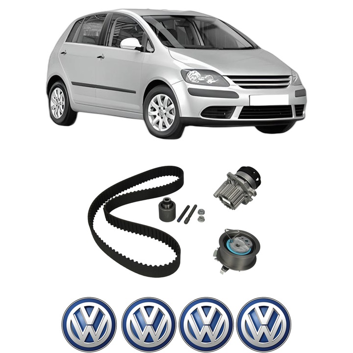 Set Kit de distributie curea intinzator pompa de apa Volkswagen GOLF PLUS V (5M1, 521) 2.0 TDI din 2005-2011, KW 103 CP 140 CMC 1968, Auto, HEPU, 4x Stickere auto cu Volkswagen