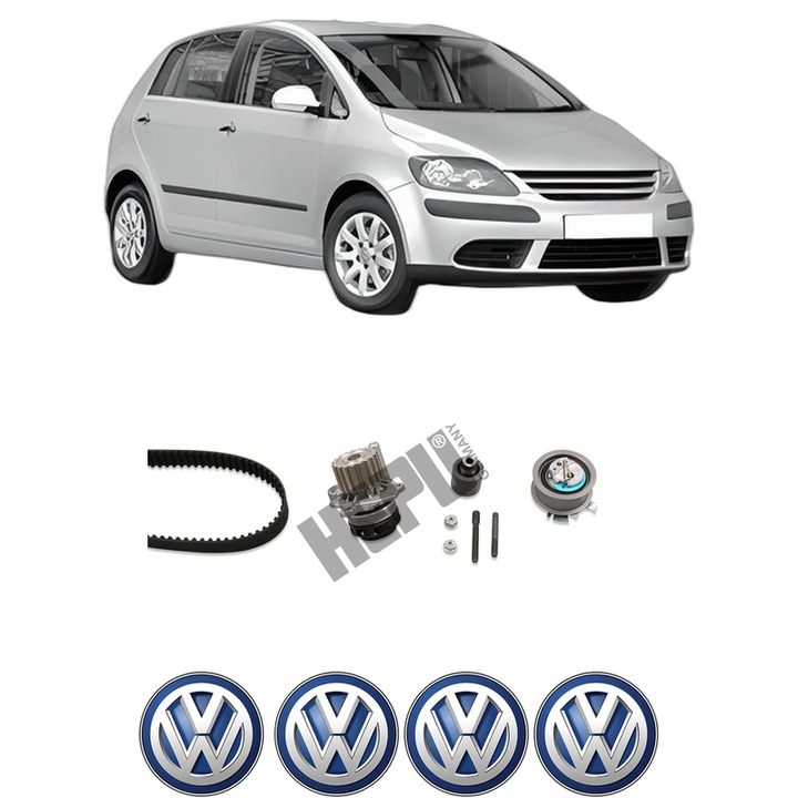 Set Kit de distributie curea intinzator pompa de apa Volkswagen GOLF PLUS V (5M1, 521) 2.0 TDI din 2005-2011, KW 103 CP 140 CMC 1968, Auto, HEPU, 4x Stickere auto cu Volkswagen