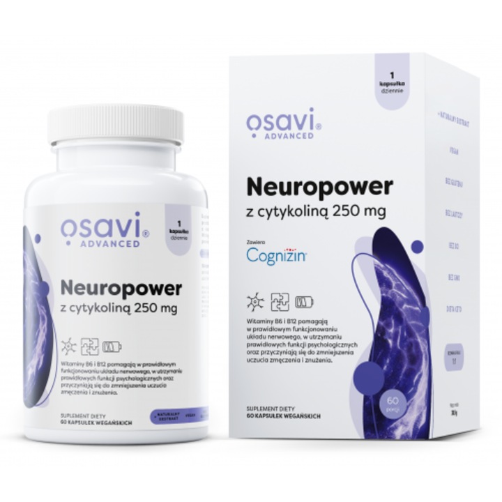 Neuropower cu Cytykolina Osavi 250mg - 60 capsule vegane, cu L-teanina si Coenzima Q10, pentru sustinerea sistemului nervos