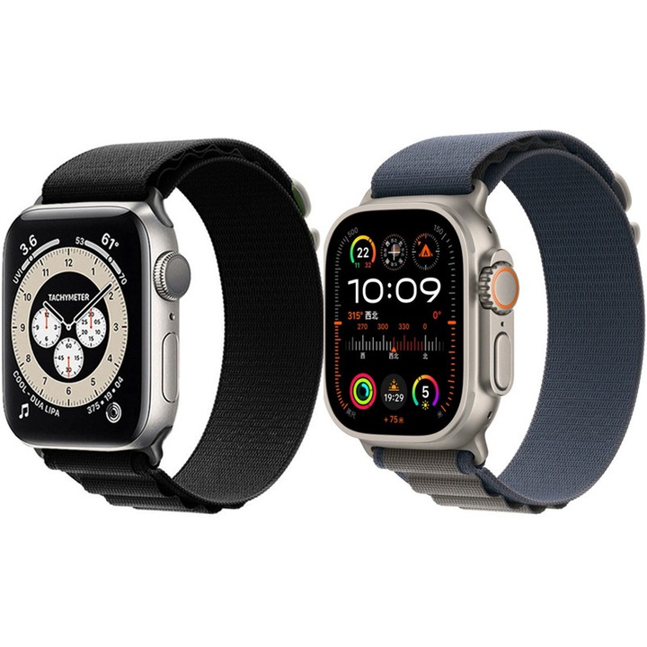 Nylon Alpine Loop szíj Apple Watch Ultra 2-höz, 2 darab, fekete, 49mm, 45mm, 44mm