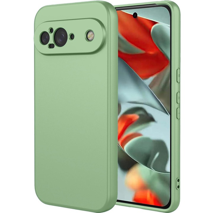 Carcasa pentru Google Pixel 9, Bumper din Cauciuc Lichid Siliconic, Cuseta, Ultra Subtire, Rezistenta la Socuri, Protectoare Antizgarieturi- verde pastel