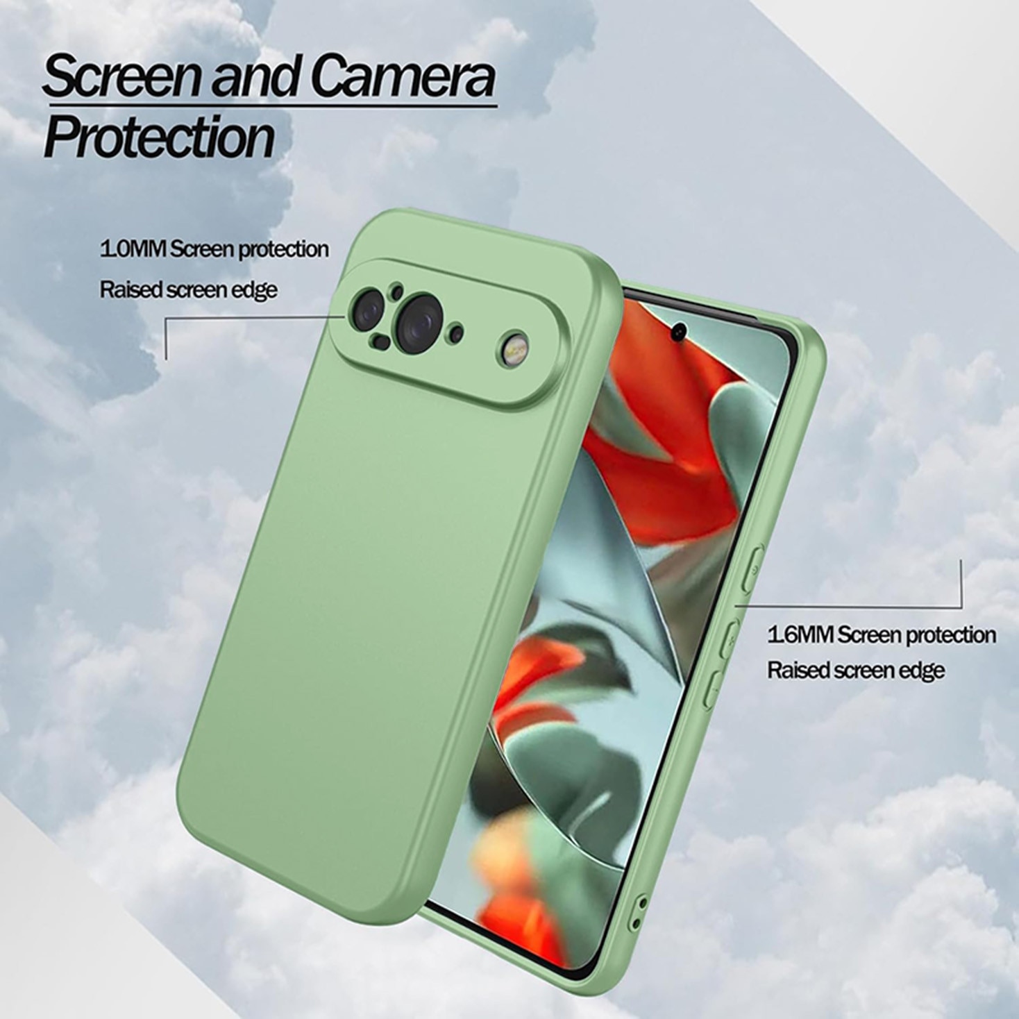Carcasa pentru Google Pixel 9, Bumper din Cauciuc Lichid Siliconic, Cuseta, Ultra Subtire, Rezistenta la Socuri, Protectoare Antizgarieturi- verde pastel