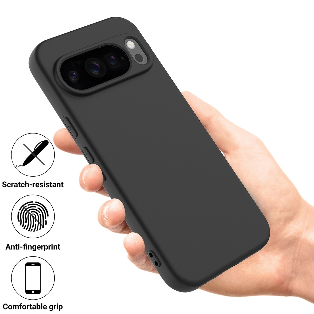 Carcasa pentru Google Pixel 10/ Pixel 10 PRO, Bumper din Cauciuc Lichid Siliconic, Cuseta, Ultra Subtire, Rezistenta la Socuri, Protectoare Antizgarieturi- negru