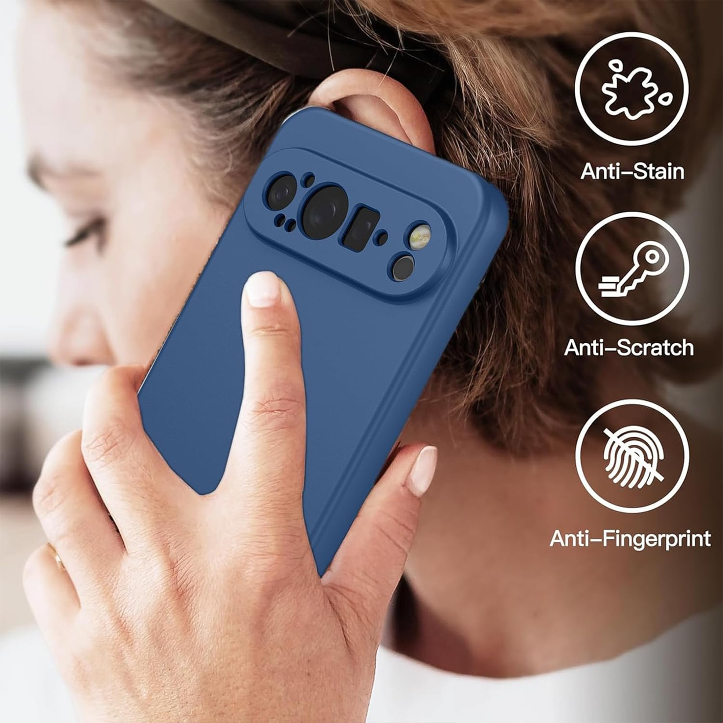 Carcasa pentru Google Pixel 9 Pro, Bumper din Cauciuc Lichid Siliconic, Cuseta, Ultra Subtire, Rezistenta la Socuri, Protectoare Antizgarieturi- albastru inchis