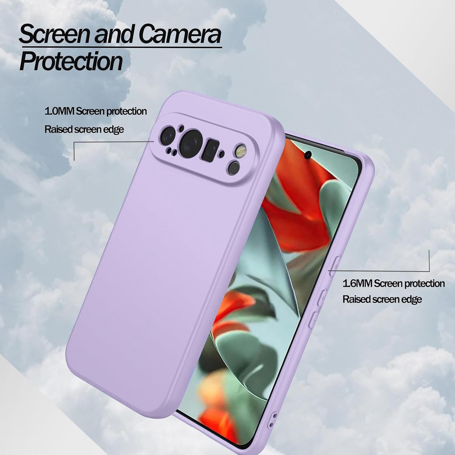 Carcasa pentru Google Pixel 9 Pro, Bumper din Cauciuc Lichid Siliconic, Cuseta, Ultra Subtire, Rezistenta la Socuri, Protectoare Antizgarieturi- violet deschis