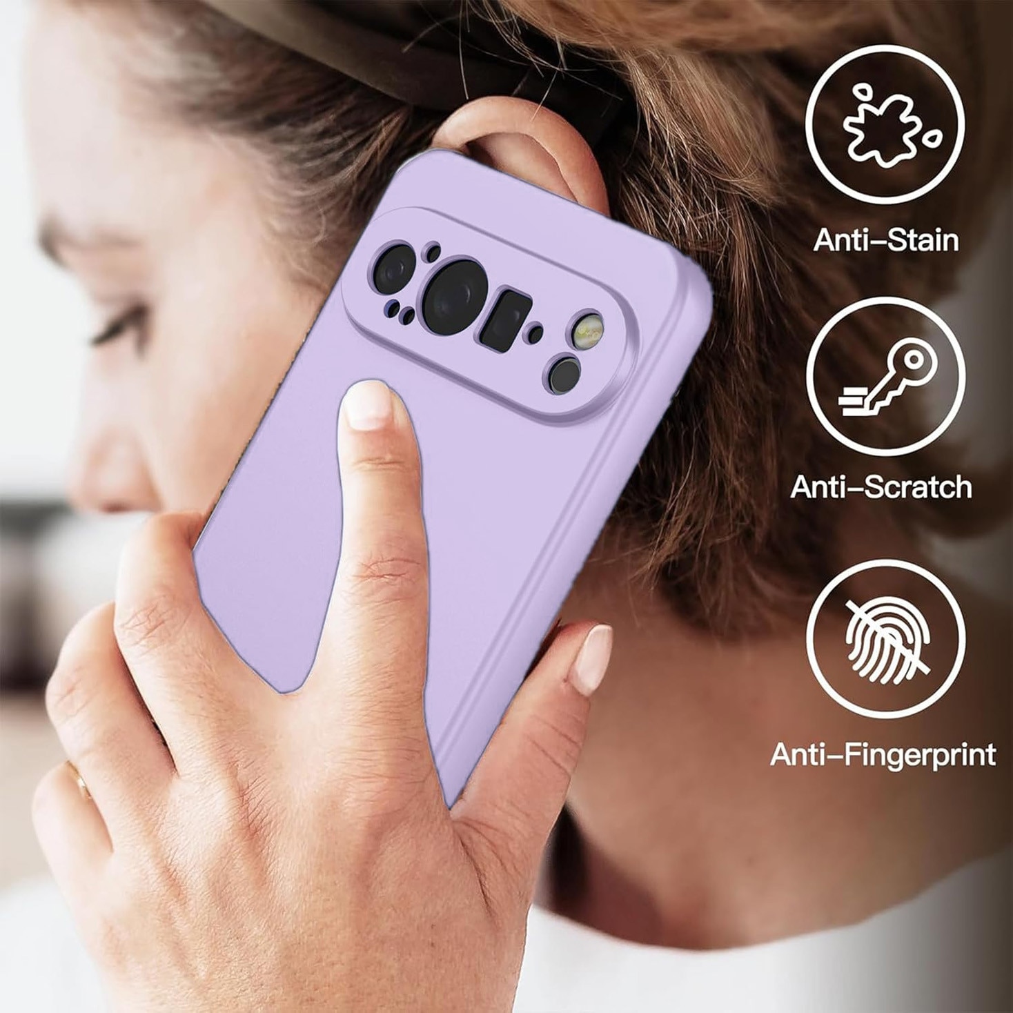 Carcasa pentru Google Pixel 9 Pro, Bumper din Cauciuc Lichid Siliconic, Cuseta, Ultra Subtire, Rezistenta la Socuri, Protectoare Antizgarieturi- violet deschis