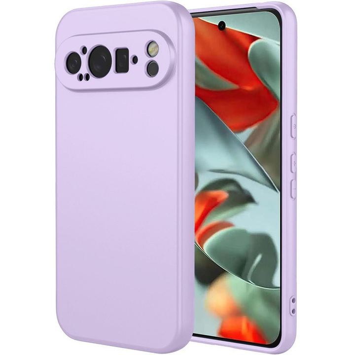 Carcasa pentru Google Pixel 9 Pro, Bumper din Cauciuc Lichid Siliconic, Cuseta, Ultra Subtire, Rezistenta la Socuri, Protectoare Antizgarieturi- violet deschis