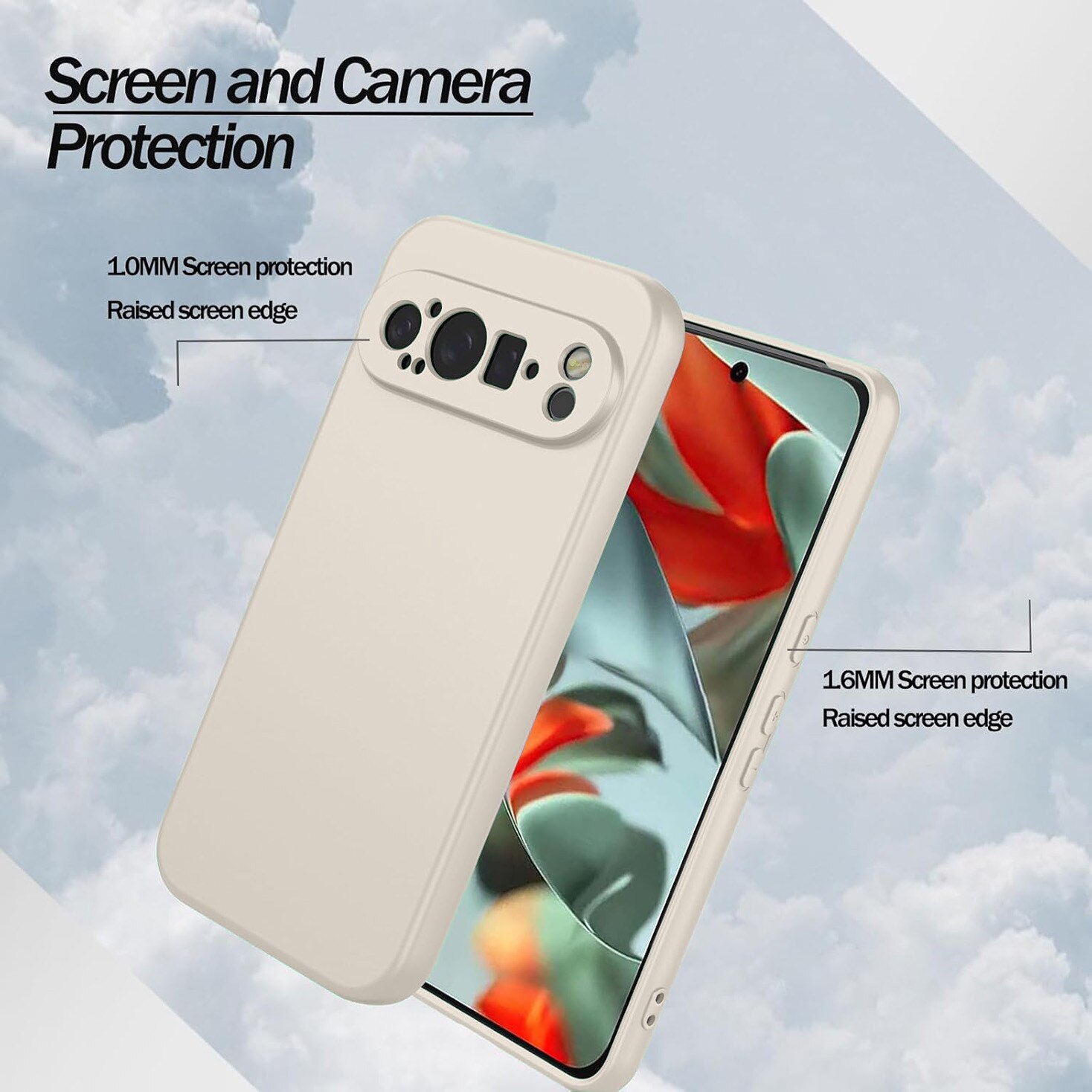 Carcasa pentru Google Pixel 9 Pro, Bumper din Cauciuc Lichid Siliconic, Cuseta, Ultra Subtire, Rezistenta la Socuri, Protectoare Antizgarieturi-bej