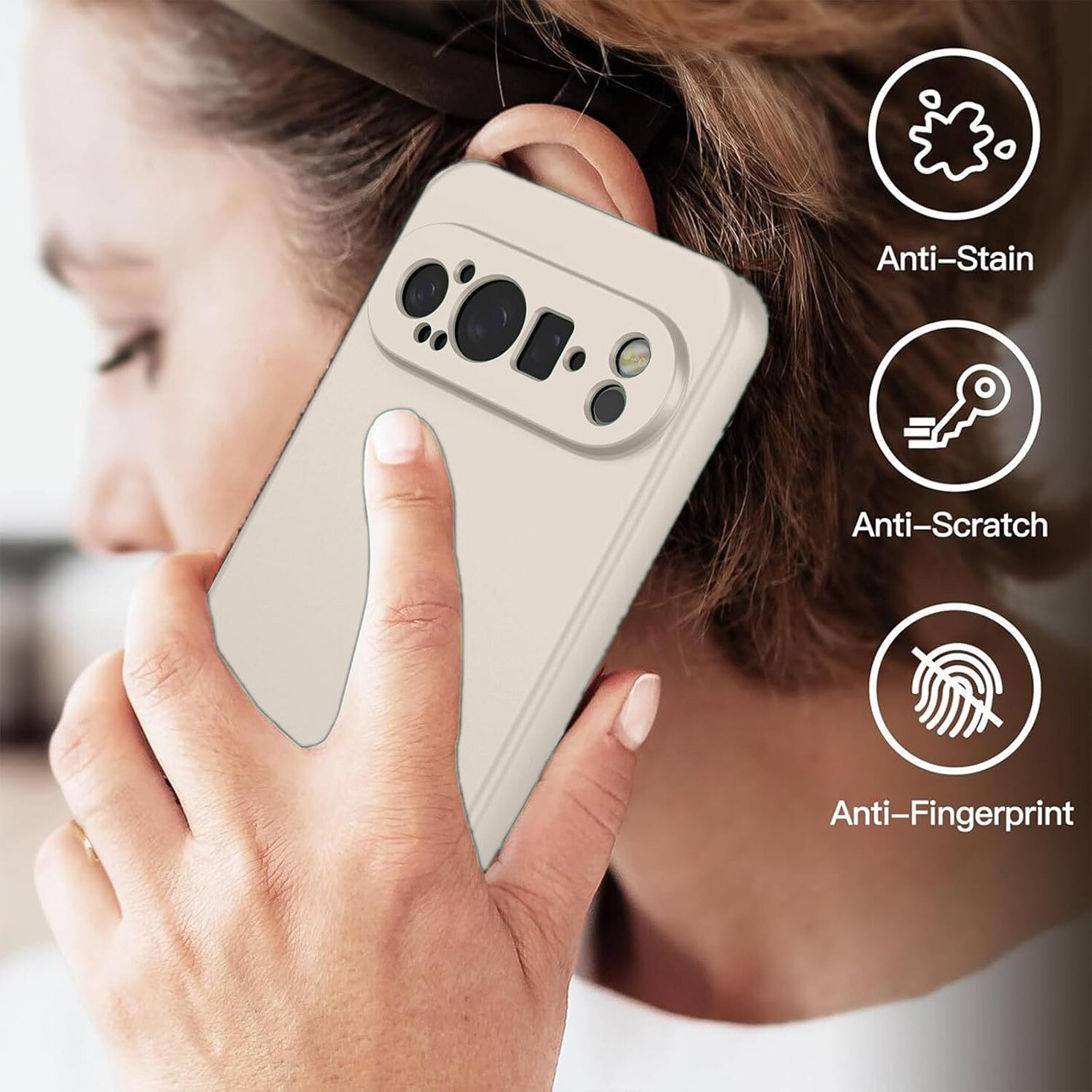 Carcasa pentru Google Pixel 9 Pro, Bumper din Cauciuc Lichid Siliconic, Cuseta, Ultra Subtire, Rezistenta la Socuri, Protectoare Antizgarieturi-bej