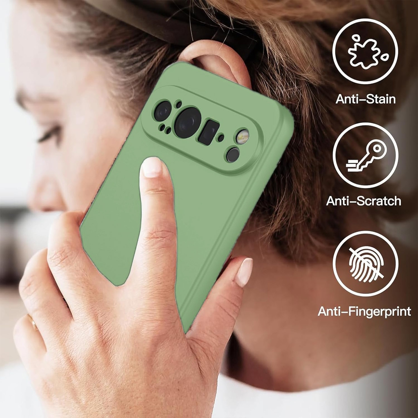 Carcasa pentru Google Pixel 9 Pro, Bumper din Cauciuc Lichid Siliconic, Cuseta, Ultra Subtire, Rezistenta la Socuri, Protectoare Antizgarieturi- verde pastel