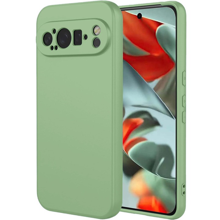 Carcasa pentru Google Pixel 9 Pro, Bumper din Cauciuc Lichid Siliconic, Cuseta, Ultra Subtire, Rezistenta la Socuri, Protectoare Antizgarieturi- verde pastel
