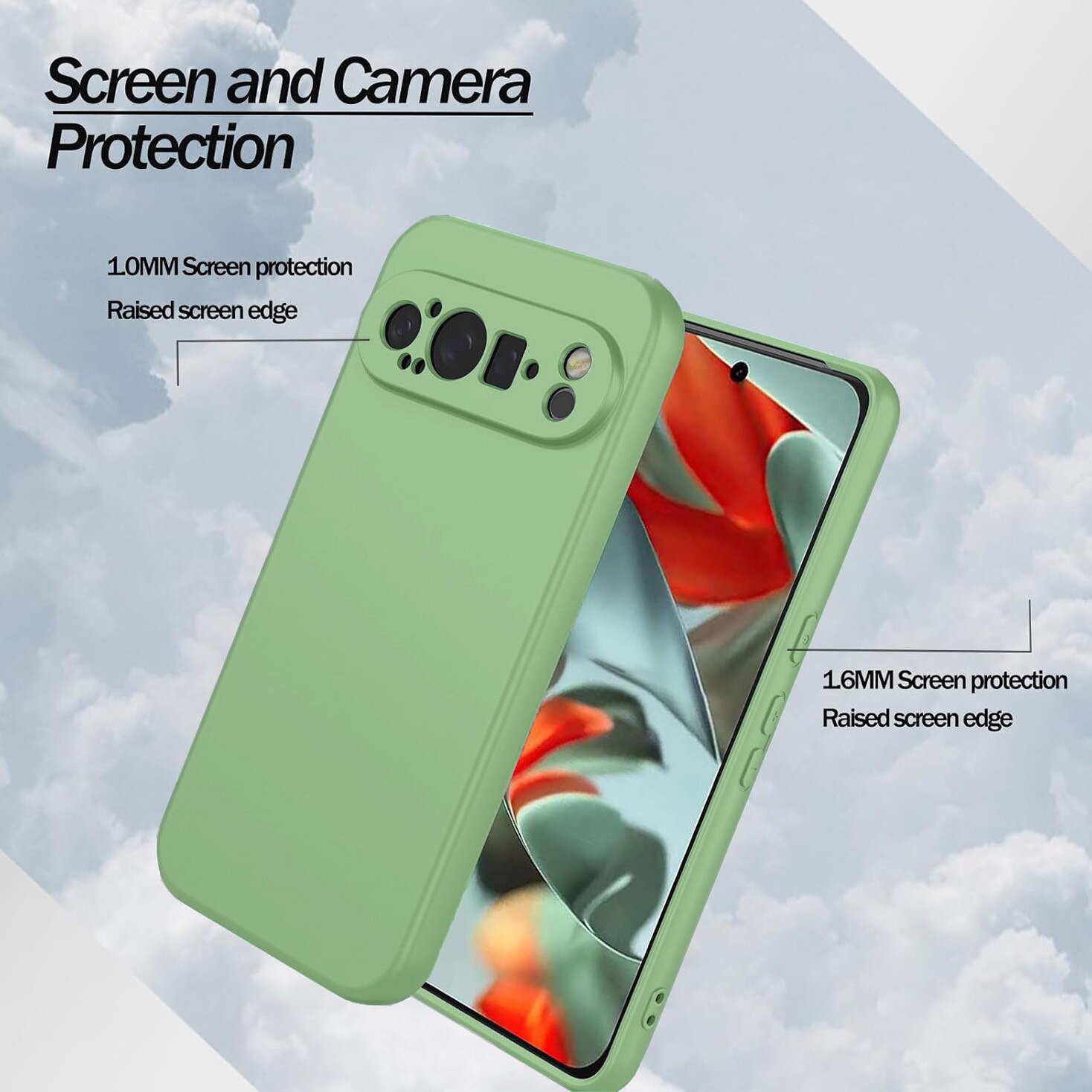 Carcasa pentru Google Pixel 9 Pro, Bumper din Cauciuc Lichid Siliconic, Cuseta, Ultra Subtire, Rezistenta la Socuri, Protectoare Antizgarieturi- verde pastel