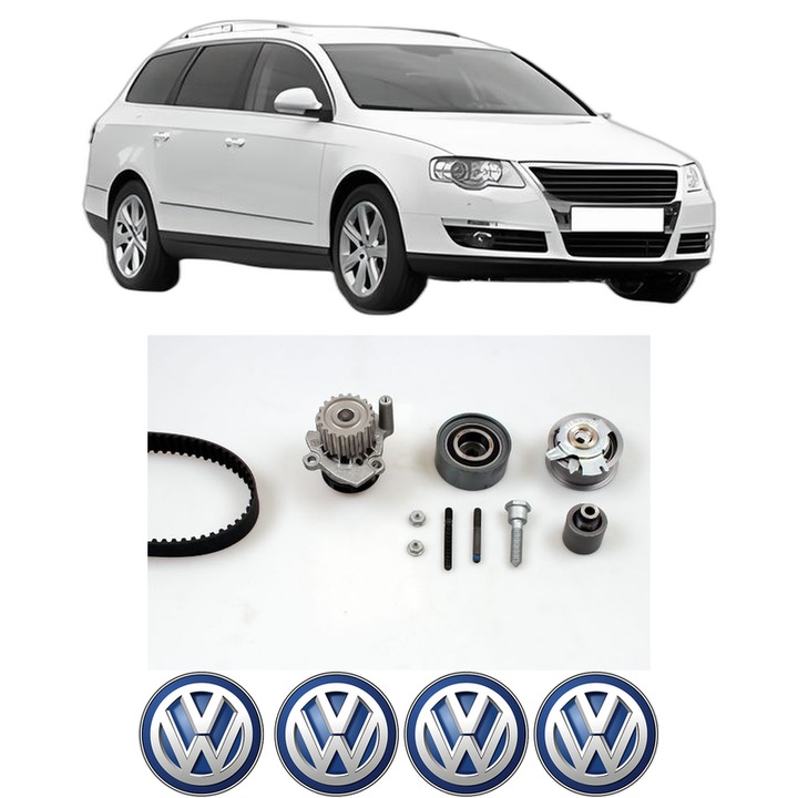 Set Kit de distributie curea intinzator pompa de apa Volkswagen PASSAT B6 Variant (3C5) 2.0 TDI 16V din 2005-2010, KW 103 CP 140 CMC 1968, Auto, HEPU, 4x Stickere auto cu Volkswagen