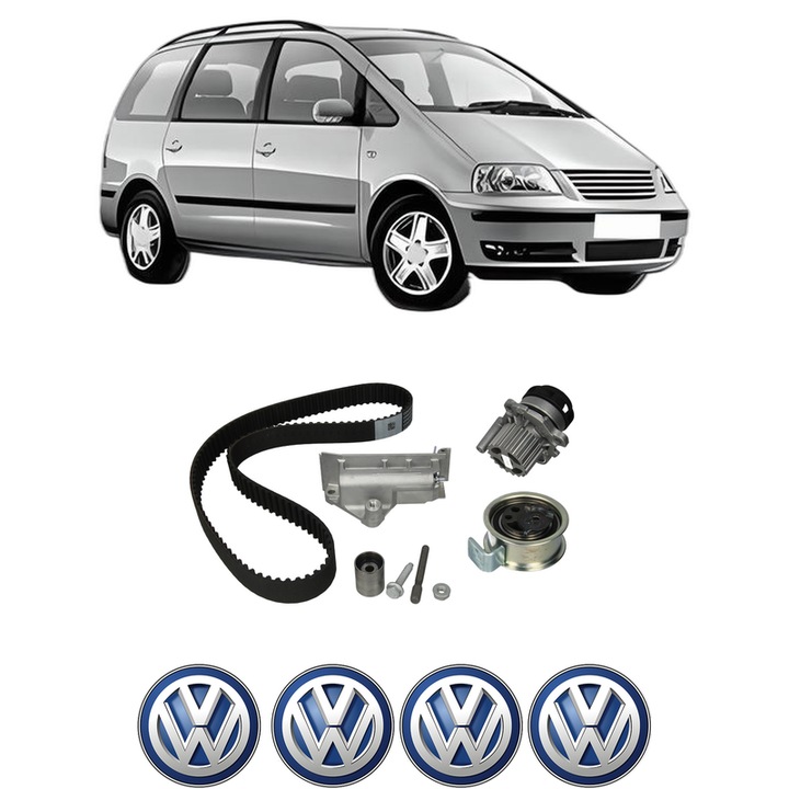Set Kit de distributie curea intinzator pompa de apa Volkswagen SHARAN (7M8, 7M9, 7M6) 1.9 TDI din 1995-2010, KW 66 CP 90 CMC 1896, Auto, HEPU, 4x Stickere auto cu Volkswagen