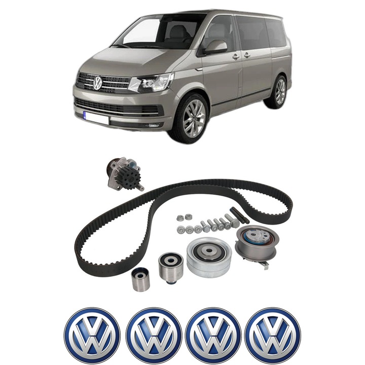 Set Kit de distributie curea intinzator pompa de apa Volkswagen TRANSPORTER T5 Bus (7HB, 7HJ, 7EB, 7EJ) 2.0 TDI 4motion din 2009-2015, KW 103 CP 140 CMC 1968, Auto, INA, 4x Stickere auto cu Volkswagen