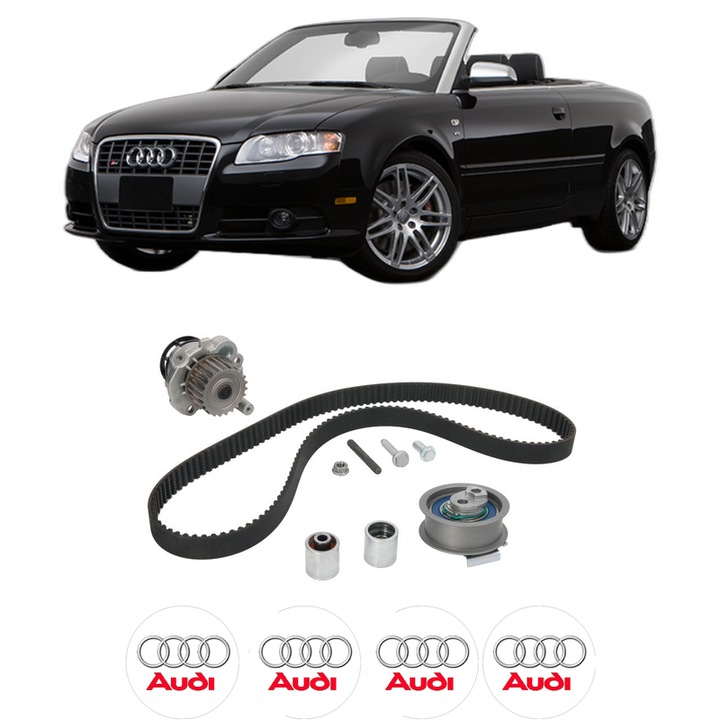 Set Kit de distributie curea intinzator pompa de apa AUDI A4 B7 Convertible (8HE) 2.0 TFSI 16V din 2006-2009, KW 147 CP 200 CMC 1984, Auto, INA, 4x Stickere auto cu AUDI