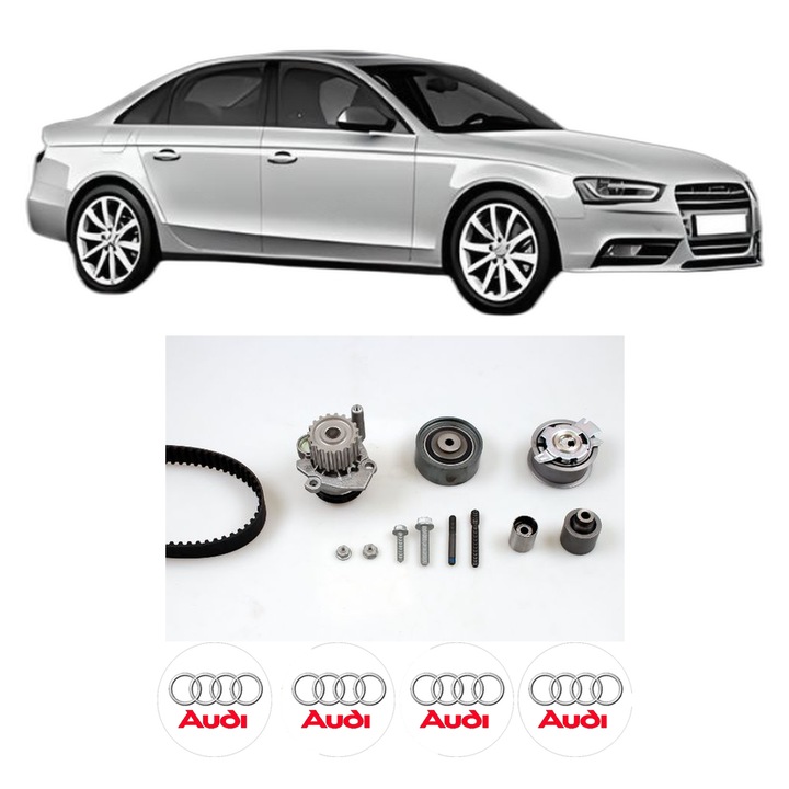 Set Kit de distributie curea intinzator pompa de apa AUDI A4 B8 (8K2) 2.0 TDI2007-2015, KW 105 CP 143 CMC 1968, Auto, HEPU, 4x Stickere auto cu AUDI