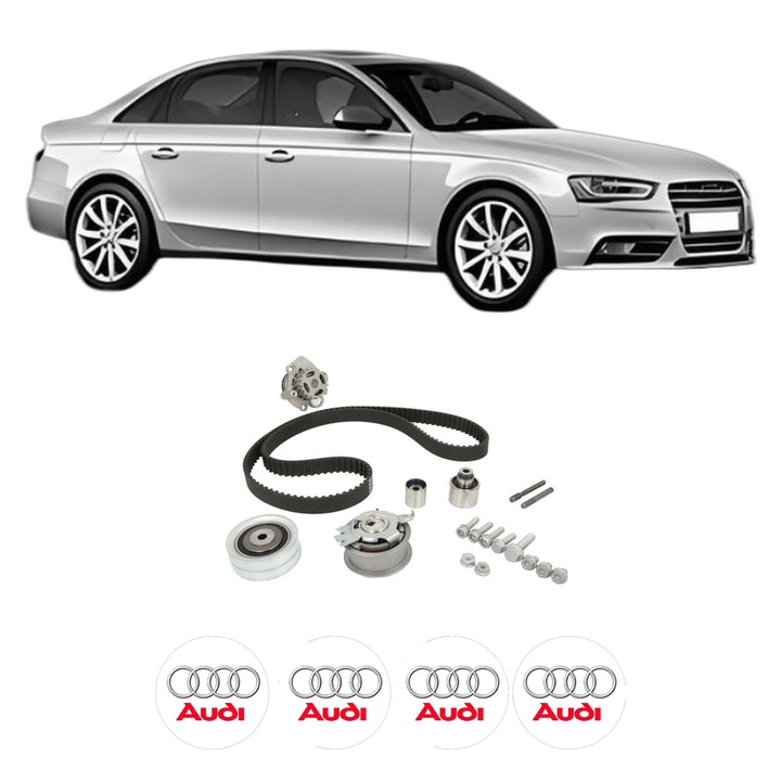 Set Kit de distributie curea intinzator pompa de apa AUDI A4 B8 (8K2) 2.0 TDI quattro2011-2015, KW 130 CP 177 CMC 1968, Auto, HEPU, 4x Stickere auto cu AUDI