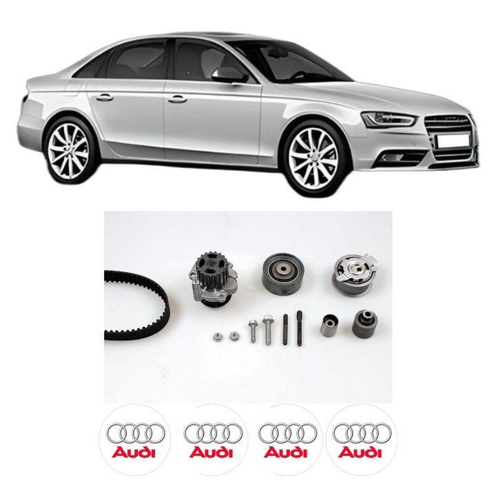 Set Kit de distributie curea intinzator pompa de apa AUDI A4 B8 (8K2) 2.0 TDI quattro din 2008-2012, KW 125 CP 170 CMC 1968, Auto, HEPU, 4x Stickere auto cu AUDI