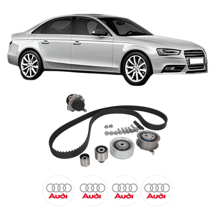 Set Kit de distributie curea intinzator pompa de apa AUDI A4 B8 (8K2) 2.0 TDI quattro2008-2015, KW 105 CP 143 CMC 1968, Auto, INA, 4x Stickere auto cu AUDI