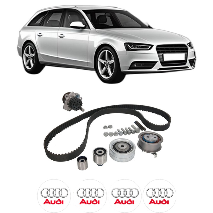Set Kit de distributie curea intinzator pompa de apa AUDI A4 B8 Avant (8K5) 2.0 TDI din 2008-2015, KW 120 CP 163 CMC 1968, Auto, INA, 4x Stickere auto cu AUDI