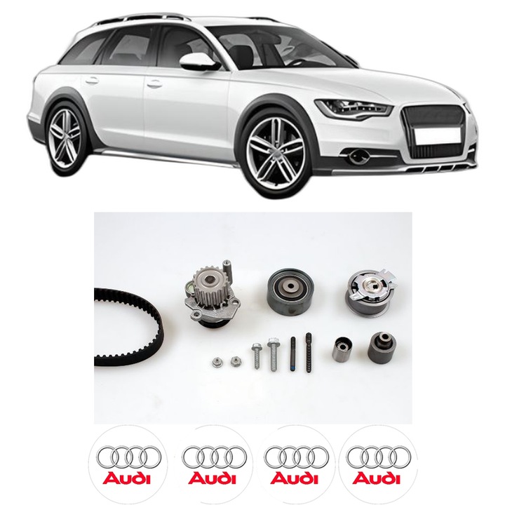 Set Kit de distributie curea intinzator pompa de apa AUDI A4 Allroad B8 (8KH) 2.0 TDI quattro din 2009-2016, KW 120 CP 163 CMC 1968, Auto, HEPU, 4x Stickere auto cu AUDI